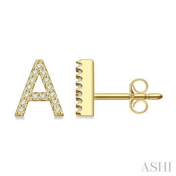 1/10 Ctw Initial 'A' Single Cut Diamond Earrings in 10K Yellow Gold